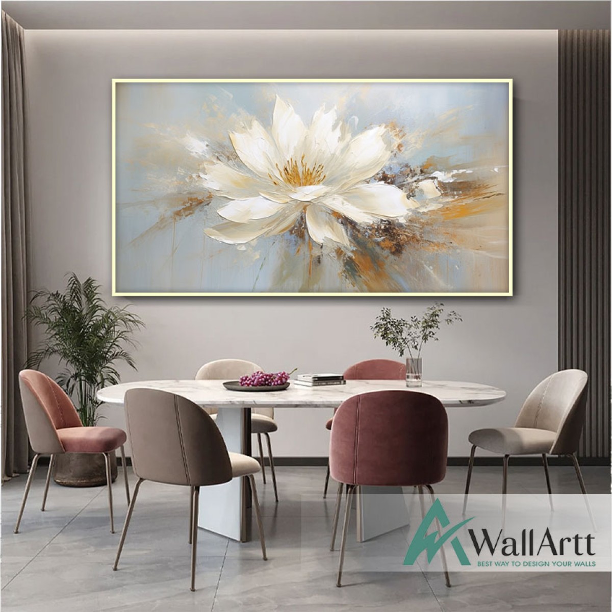 White Gold Flower 3d Heavy Textured Partial Oil Painting